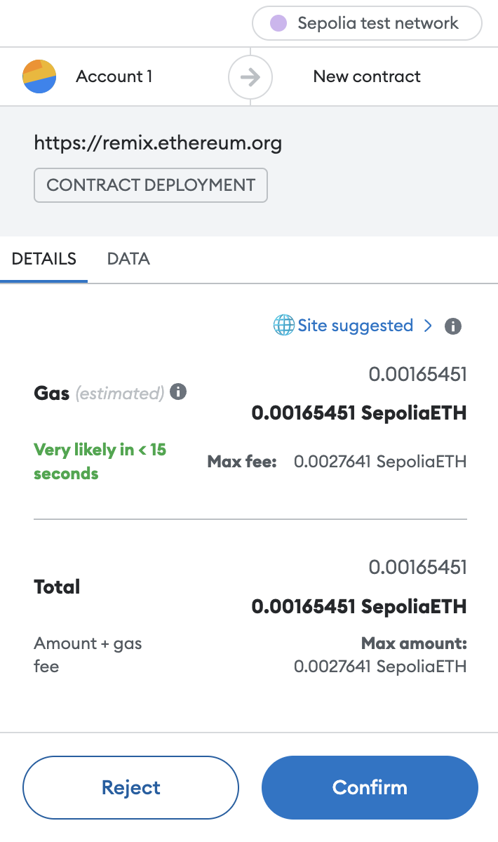 Confirm MetaMask contract deployment transaction