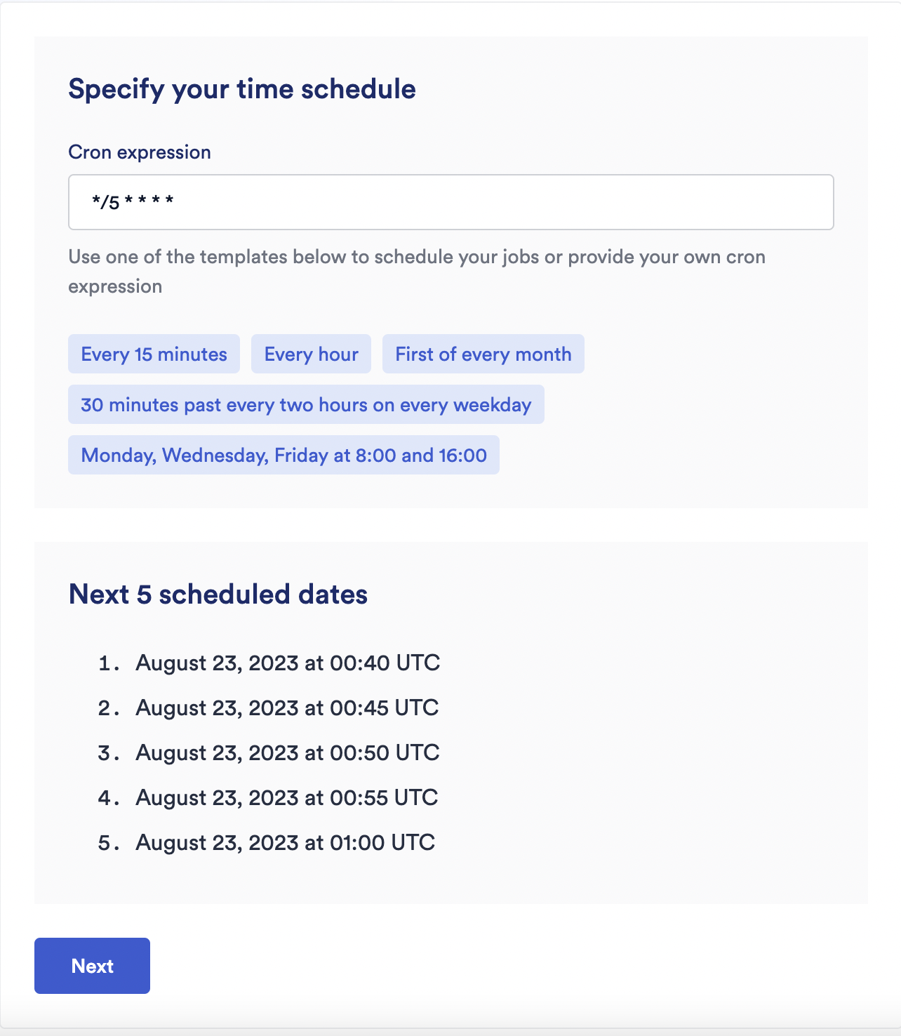 Time schedule example