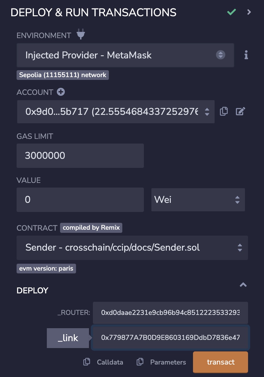 Chainlink CCIP deploy sender Sepolia